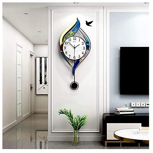 Große Metall Wanduhren Decor Moderne Wanduhr mit Pendel, Acryl einzigartiger Kunstdesign Pendeluhr stumm Non-Ticking Batteriebetriebene Uhr for Wohnzimmer Schlafzimmer Büro Europäische Große Uhr ( Col