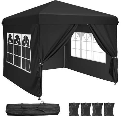 YITAHOME Pavillon 2.5x2.5m,Pop-Up Faltpavillon UV 50+ für Camp Mark Schwarz | Wasserdicht mit 4 Seitenteilen Rolltasche,Höheverstellbar 250 bis 270cm