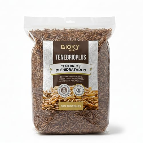 Bioky Gusanos de la Harina 1 KG - Tenebrios Deshidratados Premium 6,5L