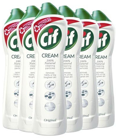 Cif Original Cream Detergente multiuso per superfici arricchito con un fresco profumo oceanico realizzato con particelle detergenti naturali al 100% per una pulizia delicata e affidabile, confezione