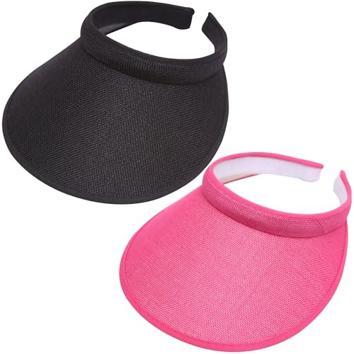 Osakraln 2 Stück Damen-Visierhüte mit breiter Krempe, große Schlupfmütze, verstellbar, Sport-UV-Schutz, Golfkappe, schwarz / rosa, 6 3/4-7 3/8
