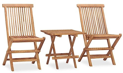 Makastle 3-TLG. Gartenmöbel Set Stühle mit Tisch, Garten Sitzgruppe für 2 Personen, Essgruppe Sitzgarnitur Gartengarnitur Garten Loungemöbel für Terrasse und Balkon, Klappbar Massivholz Teak