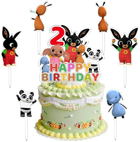 Cake Topper Bunny 2 Anni, 7 Pcs Compleanno Decorazioni Torta, Cupcake Topper, Forniture per Feste per Bambini, Adatto per Feste Compleanno di Ragazzi e Ragazze