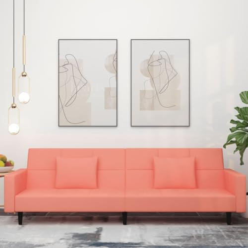 Homgoday Schlafsofa 2-Sitzer Klappsofa mit 2 Kissen Sofa mit Schlaffunktion Bettcouch Bettsofa Loungesofa Sofa Couch mit Verstellbarer Rückenlehne fürs Wohnzimmer Rosa Samt