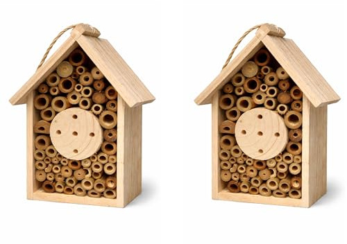 2 x Holz Bienen Schmetterling & Insekten Hotel Hängeunterstand Garten Nistkasten Wetterbeständig