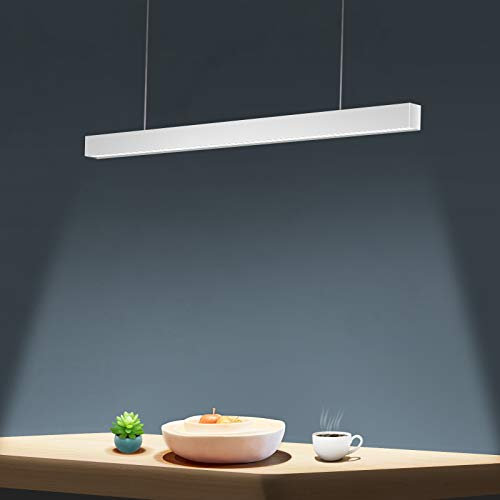 OOWOLF Lampada a Sospensione a LED Focalizzata,40 W 4000 K,Lampadario Cucina,110 CM,Luce Bianca Morbida, Lampadario Nero Regolabile in Altezza per Ufficio,Soggiorno,Tavolo da Pranzo