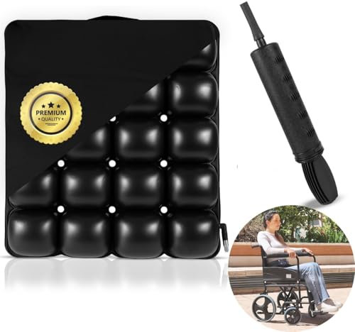 OrtoPrime Cojín Antiescaras de Aire Alivio PRESIÓN Cojín Silla Ruedas - Cojin Antiescaras para Sillón ORTOPÉDICO Cojín Hinchable Confort Cojín Silla Oficina Cojin Aire Antiescaras Coxis con INFLADOR