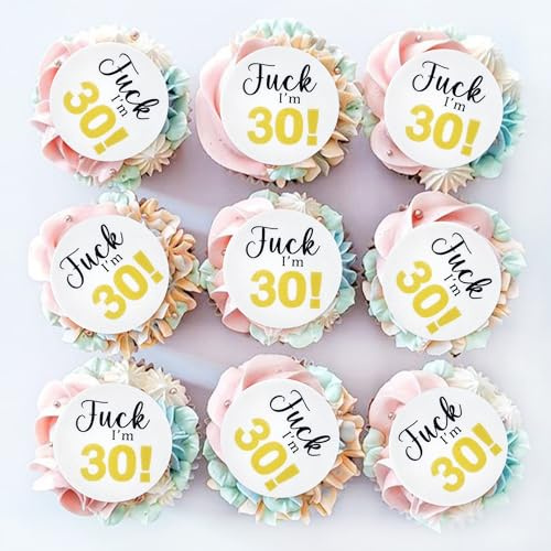 Blumomon 40Pcs Edible 30th Happy Birthday Cupcake Toppers Happy 30 Cupcake Topper Cheers to 30 Fabulous Cake Decoration for 30th Birthday Party Decoration Edible 30th Anniversary Cake Decoration