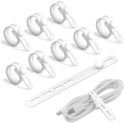 HekouJiub 10Pcs Small Cable Ties Reusable Cord Organizer Flexible Cable Straps for Charging Cords Adjustable Wire Ties Management with Lock Buckle Cables Tidy Clips White Cord Keepers for Home Office