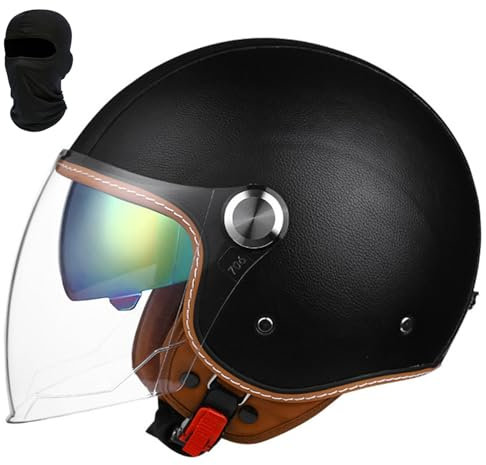 Beyswage 3/4 Retro Helm Motorrad Jethelm Motorradhelm Rollerhelm Mit Doppelbrille Herausnehmbares Futter Chopper Helm Mit ECE Zulassung Motorradhelm Halbschale Für Erwachsener Herren Damen