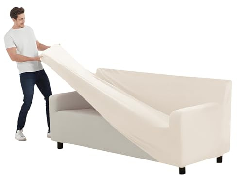 KYJSW 1 Stück Sofabezug 1/2/3/4 Sitzer, Samt Stretch Sofa Überzug Couchbezug Sesselschoner Sesselbezug, Sofaschoner rutschfest Mit Armlehne (Elfenbein,4 Sitz (1 Stück))