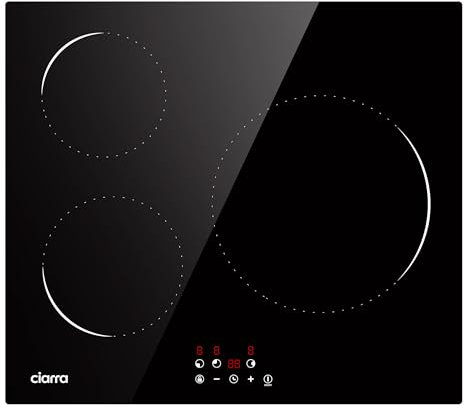 Ciarra CABBIH3-C Built-in Induction Hob 60 cm with 3 Zones Hob Induction Hob Slider Touch Operation 3 Plates 9 Power Levels Child Lock Timer 6000 W