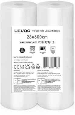 Wevac Lite Bolsas Vacio Alimentos 28x600cm 2 Rollos Fácil de Cortar&Sellar | Bolsas Envasar al Vacío Gofradas para Conservación y Cocción Sous Vide, Compatibles con Todas las Envasadoras, sin BPA