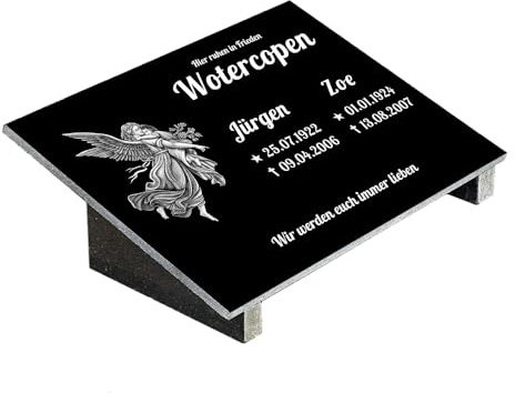 Grabplatte mit Inschrift aus Granit, personalisierbar Gedenktafel für Urnengrab, Grabstein für 1-2 Pers., Urnengrabstein N26D (20x30cm mit Stützen)