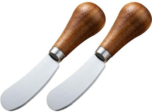 HiyyFloy 2 Pièces/Ensemble Couteau À Beurre Épandeur De Fromage Couteaux À Beurre avec Manches en Bois Coupe-crème Outils De Cuisine Accessoires