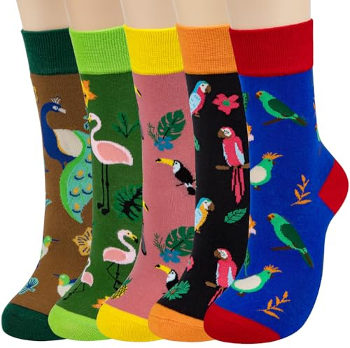 Chalier Cozy Women’s Novelty Animal Pattern Crew Socks 5 Pairs UK 4-8 | Soft Breathable Cotton Cute Dog Prints Comfortable Daily Wear for Ladies Holiday Birthday Gift