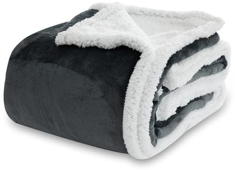 Winthome Kuscheldecke Dicke Warme, Decke Flauschig, Fleecedecke Doppelseitiges Design, Winterdecke Spart Heizkosten, Sofadecke Geeignet für Kinder, Jugendliche und Erwachsene (Grau, 220 x 240cm)