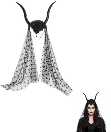 Healifty Ziegenhörner-Stirnband-Kostüm Cosplay: Gothic-Königin-Schafhörner-Kopfschmuck Halloween-Dämon-Teufel-Kopfschmuck Mit Schwarzem Netzschleier
