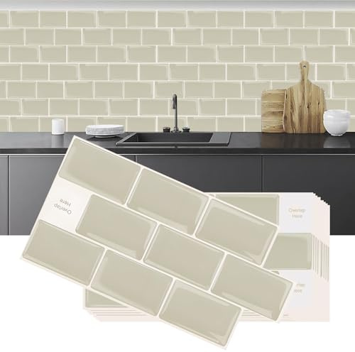 Piastrelle Adesive Bagno, 10 Pezzi Mattonelle Adesive Bagno, Pannelli pvc per Pareti Bagno, 3D Rivestimento Parete, Paraschizzi Cucina Adesivo Muro, per Cucina, Bagno, 30,5 x 15,3 cm (Albicocca)
