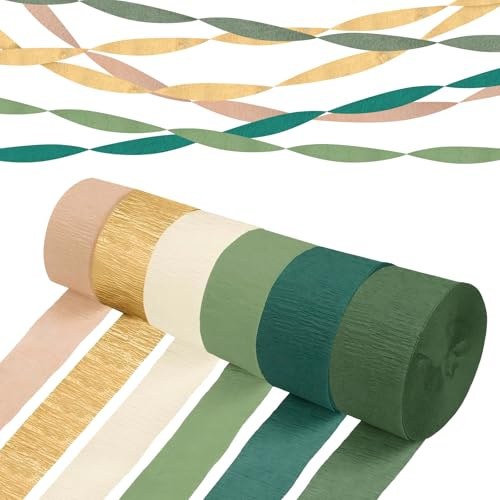 6pcs Crepe Paper Rolls Streamers Hanging Rainbow Streamers Party Decorations Green Brown Crepe Paper for Boho Bridal Shower,Engagement,Anniversary,Baby Shower(4.5CMx25M/ROLL)