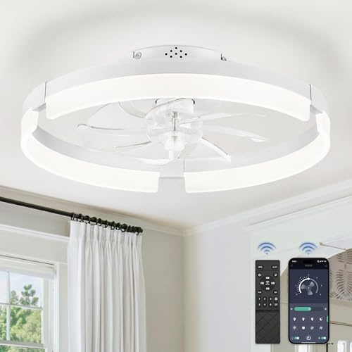 ZMISHIBO Ventilador de Techo con Luz LED 50 cm Moderno Perfil Bajo, Silencioso, Flujo Reversible Lampara Ventilador Techo, 6 Velocidades, 3 Tonos de Luz, para Dormitorio/Salón, Blanco