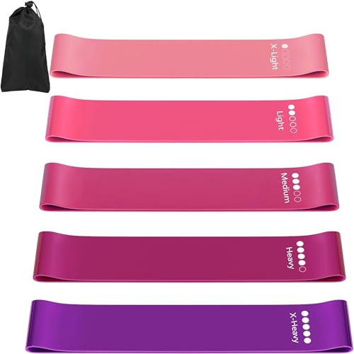 Fitnessbänder, widerstandsbänder 5er Set, 5 Verschiedene Stärken trainingsbänder mit Übungsanleitung & Tragebeutel, Resistance Bands Set für Yoga, Muskelaufbau, Pilates, Fitness, Dehnen