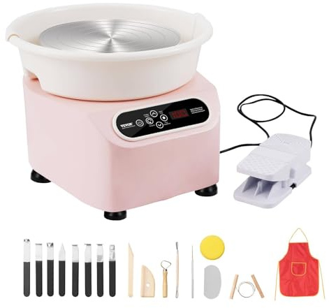 Lissontine Tornio per Principianti Tornio per Ceramica Con Motore Brushless, Lcd E Pedale, Argilla E Strumenti Inclusi, Ideale per Lezioni Scolastiche E Studi Creativi Pink