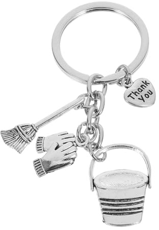 ORFOFE Porte Clés Ménage avec Seau Balai et Remerciement Femme Ménage pour Personnel Entretien Accessoire pour Amoureux Nettoyage