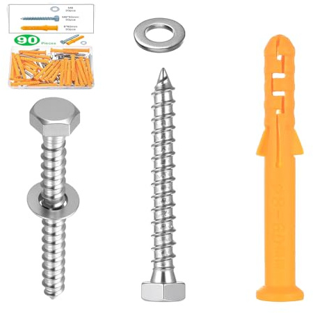 30 Set Tornillos y Tacos de Pared, M6 x 50mm Tornillos Hexagonales y M8 x 60mm Tacos de Plástico, Tacos y Tornillos Autorroscantes para Hormigón Ladrillo, Paneles de Yeso, Madera