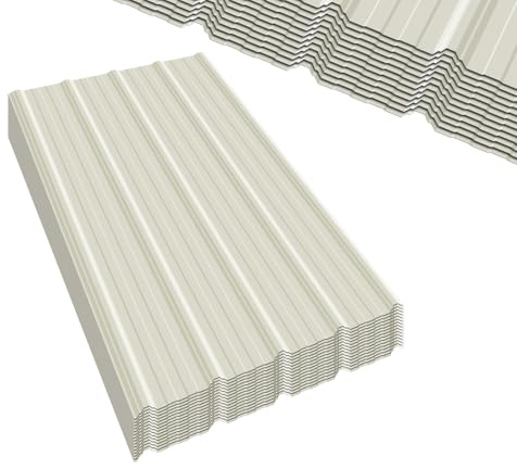 Extra-Wide Coverage Metal Roof Panels (62x33) Corrugated Galvanized Steel with Screws Waterproof for Warehouse Industrial Shed Garage Patio Roofing 8 Pcs Ivory