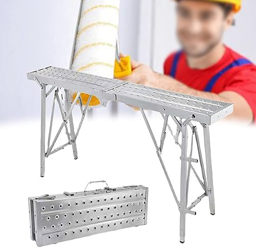 LWJSOCP Andamio Plegable portátil con Escalera de Mano y Altura Ajustable, Ideal para decoración, Limpieza, construcción y Uso doméstico (140 cm)