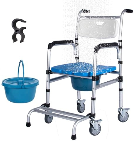 Chaise percée 4 en 1 avec roulettes – Chaise de douche réglable en hauteur et étanche avec siège WC amovible