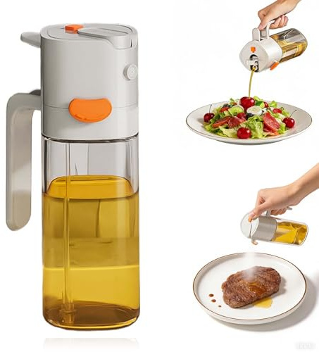Rylae Pulverizador de Aceite para Cocinar, 2 en 1 Spray Aceite Cocina, Dispensador Aceitera Spray 500ml, Rociador para Freidora de Aire para Barbacoa, Cocina, Parrilla, Ensaladas (Gris)