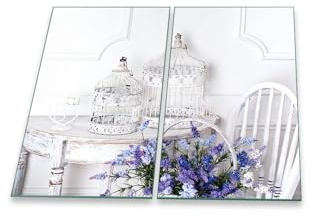 Herdabdeckplatte Abdeckung Ceranfeld Abdeckplatte Schneidebrett 2-Teilig 60x52 Provence Blau Spritzschutz Glasplatte Ceranfeldabdeckung Schutz Herdschutz Sicherheitsglas Glasschneidebrett 2x30x52