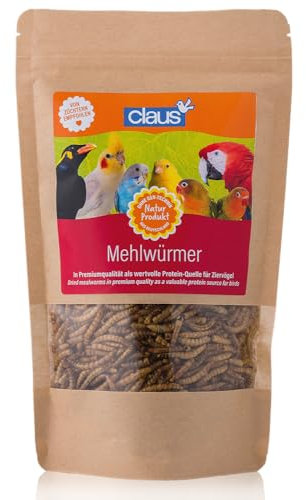 Claus Mehlwürmer | 75 g | Ergänzungsfuttermittel für Ziervögel | Wertvolle Proteine und Vitamine | Hoher Anteil an Omega 3 und Omega 6 - Fettsäuren | Schonend getrocknet