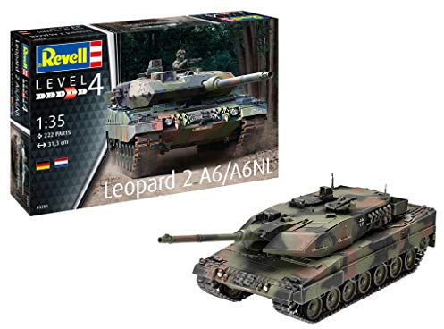Revell Modellbausatz - Leopard 2 A6 - Authentische Nachbildung des Kampfpanzers mit detaillierten Oberflächenstrukturen - Drehbarer Turm und umfangreiche Abziehbilder für realistische Darstellung