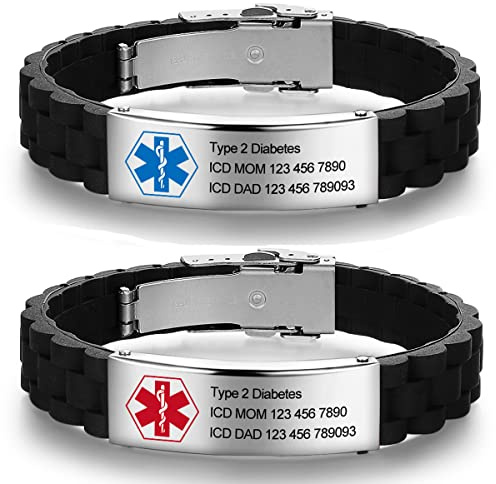 Smileface Braccialetto di allerta medica personalizzato per donne, fascia in silicone di emergenza medica per uomini, braccialetto identificativo ufficiale con badge di avviso medico, testo