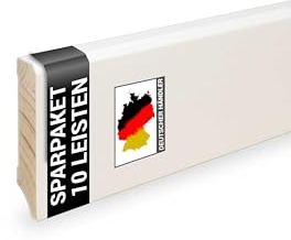 24 m Trevendo Sockelleiste Massivholz weiß lackiert gefast cube modern 16 x 58 x 2400 mm - Fußbodenleiste aus Echtholz mit rundum aufgebrachter weißer Grundierung und Decklack