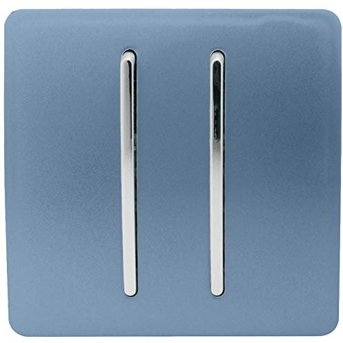Trendi 2 Gang 2 Way 240V Screwless Raised Front Plate Plastic Artistic Modern Glossy 10 Amp Chrome Rocker Single Electrical Wall Light Switch Sky Blue - ART-SS4SK