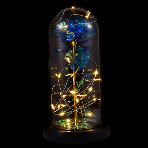 Garneck Everlasting Lantern Led Glass Dome Artificial Flower Decor for Romantic Decorations