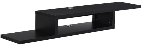 HOMCOM Floating TV Unit, Wall Mounted TV Stand, 2 Cable Holes, Black | Open Shelf, Entertainment Unit, for Living Room