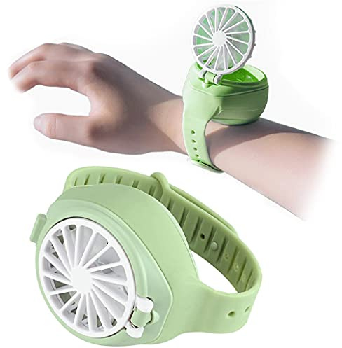 seaNpem Watch Fan, Personal Portable Wrist Fan, USB Rechargeable Ultra-Quiet Third Gear Speed Electric Mini Watch Fan for Children Outdoor Travel/Hiking/School Sport/Home (Green)