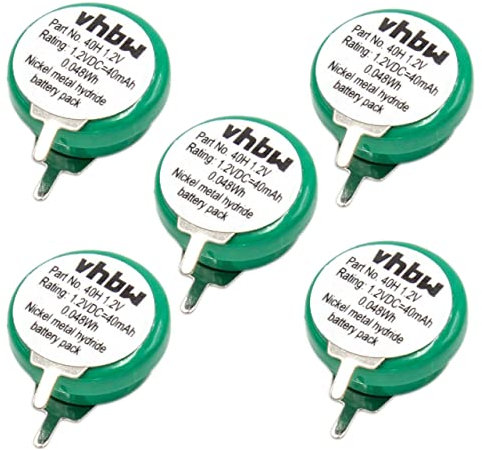 vhbw 5X NiMH Ersatz Knopfzellen-Akku Typ 1/V40H 2-Pins 40mAh 1,2V kompatibel mit Modellbau-Akkus, Solar-Leuchten UVM.