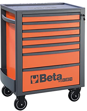 Beta RSC24/7-O Porte complète d'atelier avec 7 tiroirs et 4 Roues, diamètre 125 mm, Commode à Outils Personnalisable avec Accessoires intégrés, Disponible en 7 Couleurs, Orange/Gris, 7 cassetti