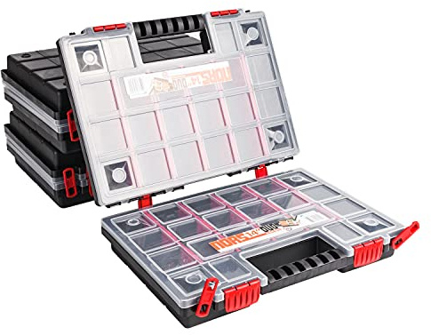 3x Doppelter Sortimentskasten – 250 x 345 x 100 mm - Kleinteilemagazin mit Transparent Deckel Sortierkasten Sortierkoffer Werkzeugbox Sortimentskoffer Kasten mit herausnehmbaren Fächern
