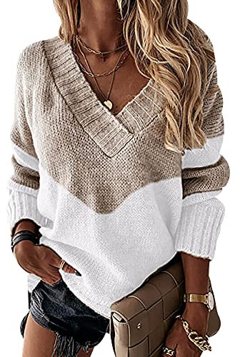 Jersey Punto Cuello Pico Mujer Invierno Sueter Mujer Manga Larga Jerséis Pullover Ochos Oversize Cuello V Talla Grande Jerseys Leopardo Modernos Jerseis de Mujer Tallas Grandes Suéter Ancho Otoño XXL