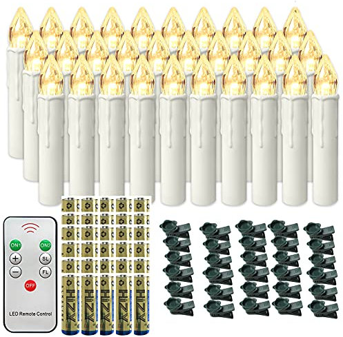 NAIZY LED Kerzen mit Fernbedienung 30 stück Warmweiß Weihnachtskerzen Flackernde Flamme Kabellose mit Batterie und Clip IP44 für Outdoor Weihnachtsdekoration, Party und Hochzeit