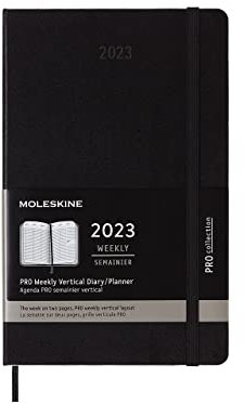 Moleskine Agenda Settimanale Professionale 2023, Agenda Settimanale 12-Mesi con Layout Verticale e Suddivisione Oraria, Copertina Rigida, Formato Large 13 x 21 cm, Colore Nero