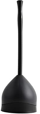 Casabella Toilet Plunger and Hideaway Caddy Combo for Bathrooms, 2-Piece Heavy-Duty Set, Black