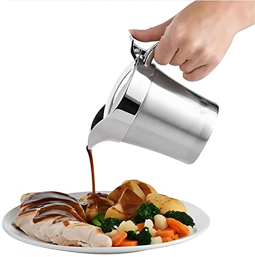 Soßenkanne with Hinged Lid Insulated Gravy Boat Premium Edelstahl Thermo Sauciere 450ml Doppelwandig für Abendessen, Restaurants, Partys, Weihnachten